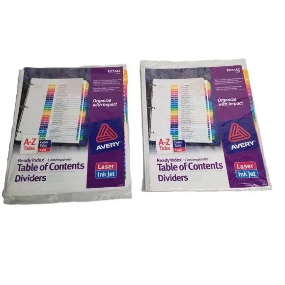 Avery Table of Contents Dividers A-Z Tabs 2 Pack Bundle Office Organization