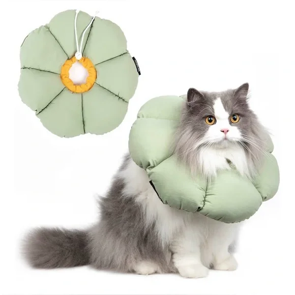 NEW Cat Cone Collar Waterproof Recovery Anti-Bite Healing Safety Green Flower L