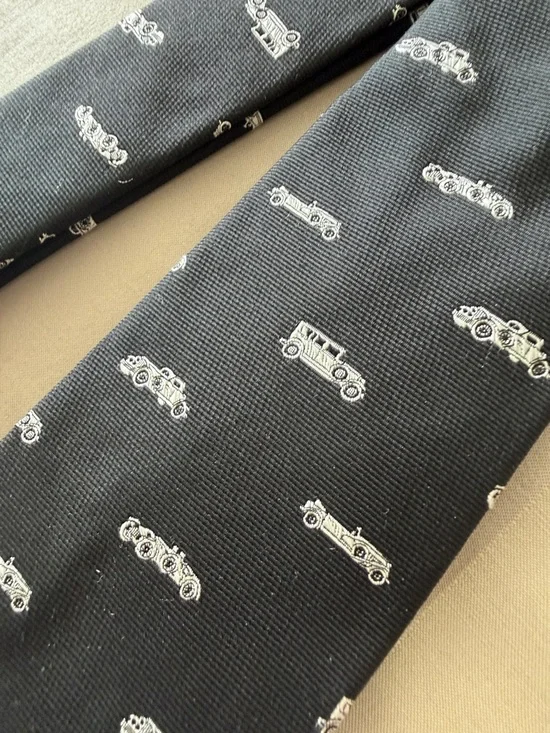 Brooks Brothers Black Tie with White Car Motif