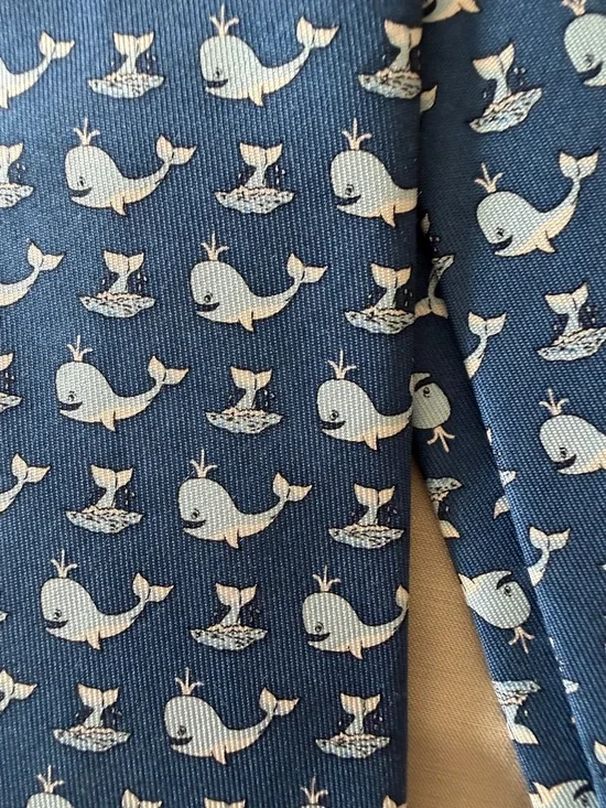 Vineyard Vines Navy Blue Whale Pattern Silk Tie
