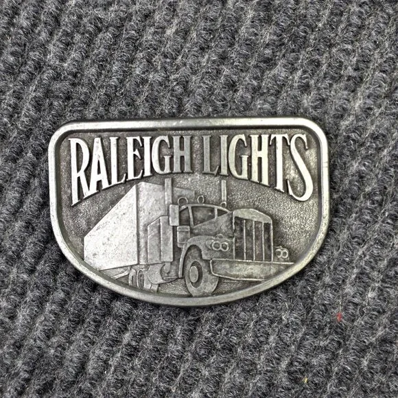 Vintage Raleigh Lights Belt Buckle Trucker Big Rig Tobacco Advertising Pewter