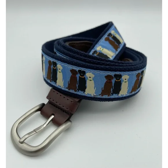 The Belted Cow Three 3 Labs Dogs Belt Leather Brass Buckle Webbing Sz 50