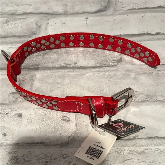Vintage Red DOGO designs studded dog collar small new with tag NY