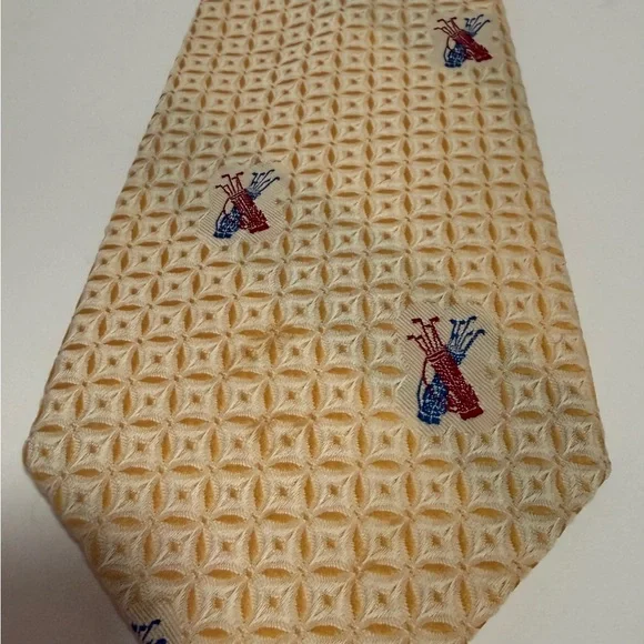 Barry of London Vintage Cream and Yellow Tie with Golf Design and Geo Pattern