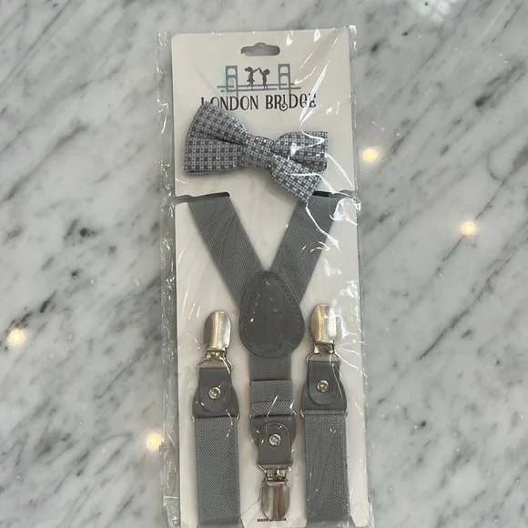 New Boys London Bridge Grey Bow tie and Suspenders Set