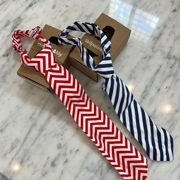 New Tadpole and Lily Red Herringbone or Blue Striped Tie