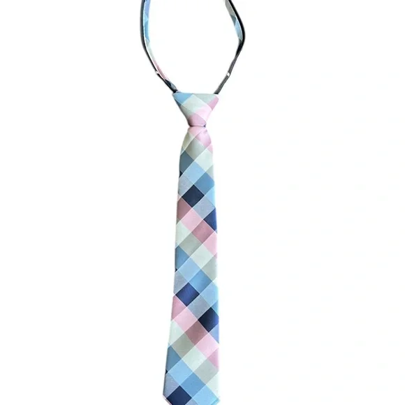 EUC Tommy Hilfiger Size 8-10 years Pink & Blue Plaid Zipper Tie