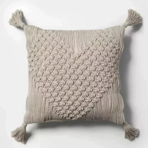 Macrame Heart Shaped Square Throw Pillow Cream - OpalHouse Valentines Day