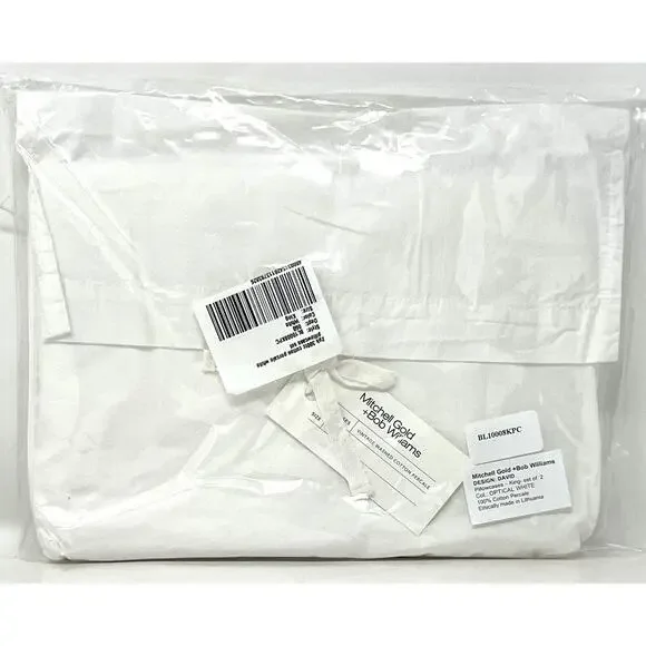 Mitchell Gold Bob Williams King Pillowcases Cotton Percale Optical Wht VTG Wash
