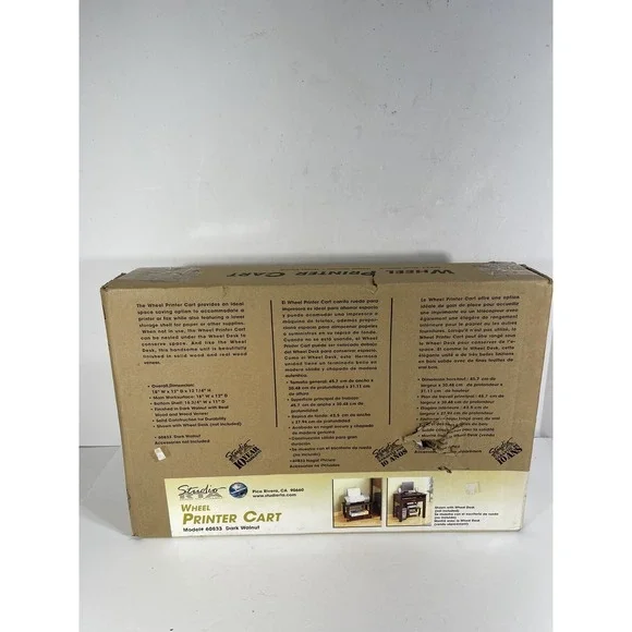 Wheel Printer Cart Real Wood Dark Walnut Stand Rolling Fax Cart 2 Tier Shelf NEW