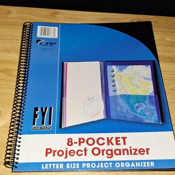 8 Pocket Project Organizer Black with spiral (new)