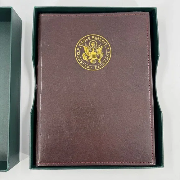 World Reserve Monetary Exchange Money Ledger Binder Burgundy Gold Foil