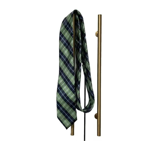 Chaps Boys Necktie Leaf Green Dark Light Blue White Plaid Tie 2.5