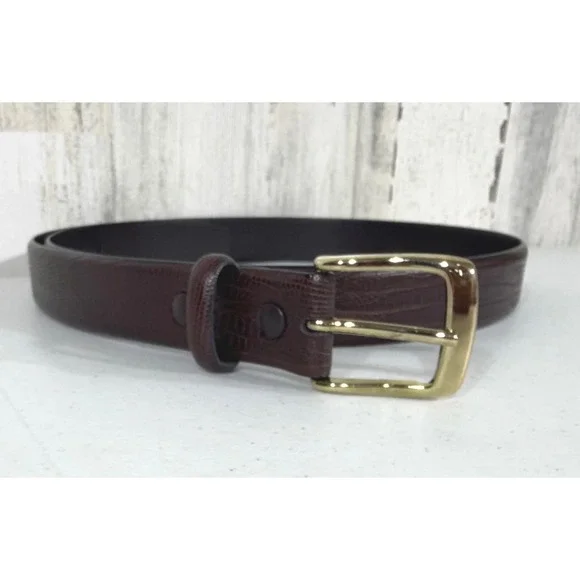 Jones New York Belt 38 Brown Embossed Italian Leather Gold Tone Buckle NWOT