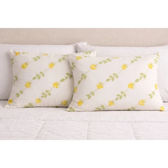 Vintage Yellow Roses Pillowcases Pair Standard Cotton Blend Floral Garden‎