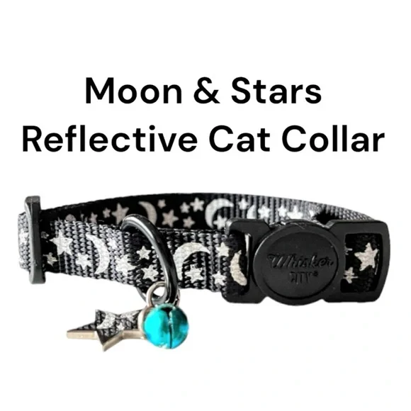 Whisker City Moon & Stars Black & White Reflective Cat Collar