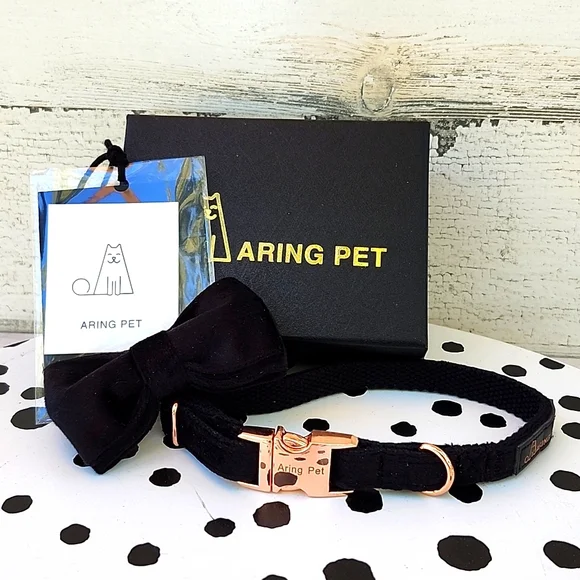 NWT ARING PET BLACK VELVET CAT COLLAR AND BOW TIE