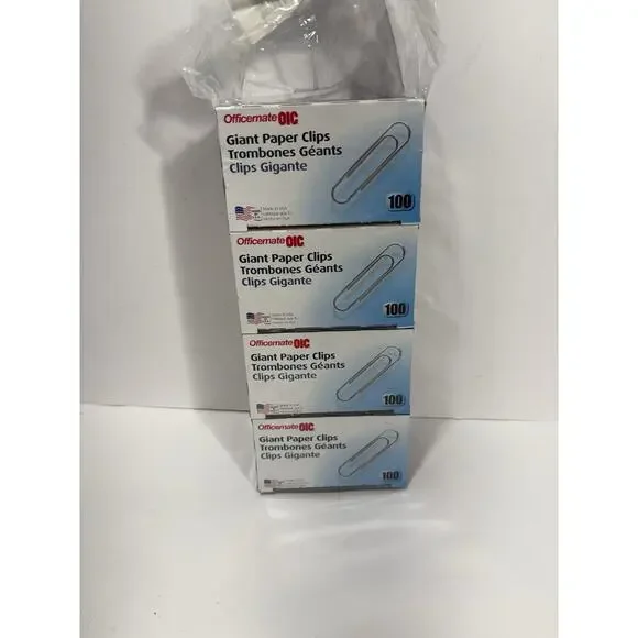 Officemate 99914 Giant Paper Clips Large Silver Steel 8 Boxes (100 Ea) Total 800