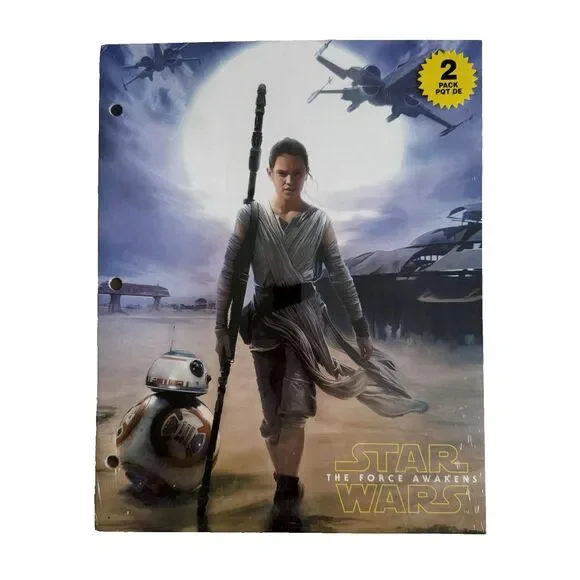 2 Star Wars The Force Awakens 3-Prong Hole Folders Portfolio REY CAPTAIN PHASMA