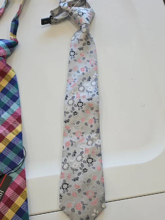 Kids Floral Silver Pink Tie