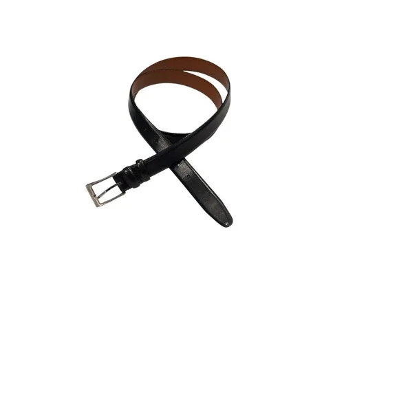 Mens Full‎ Grain Genuine Leather Belt Black Size 46 Silver Buckle
