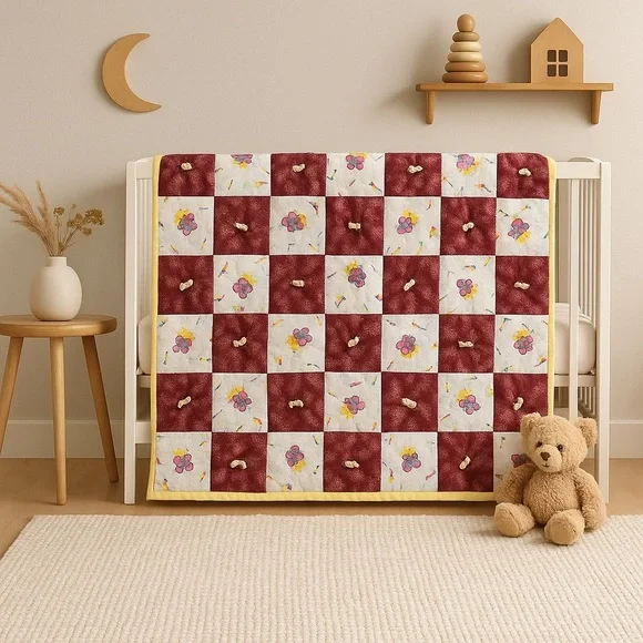 Vintage Handmade Patchwork Quilt 50x42 | Bears & Sunshine Print | Cozy Throw