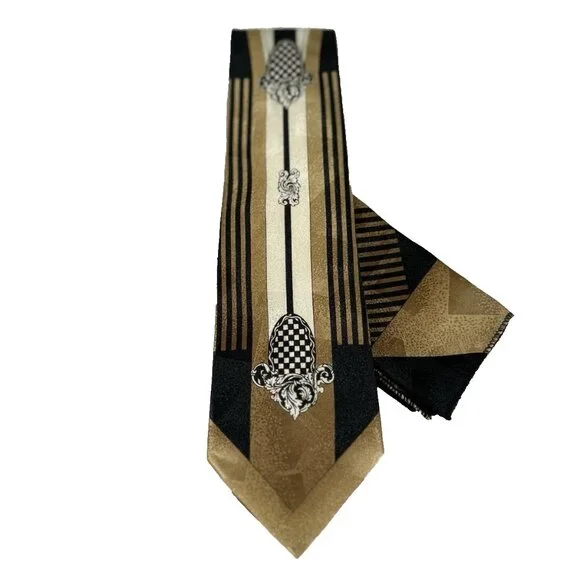 Da Ciro Boys Tie Hanky Set Mustard Cream Black 3