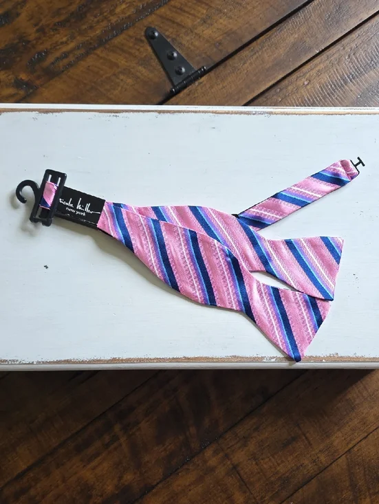 Nicole Miller Pink and Blue Striped Pre-Tied Kids Bow Tie
