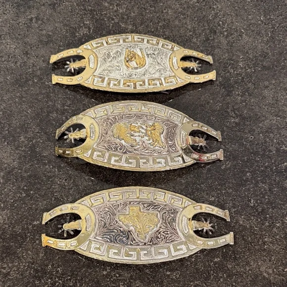 3‎ Distressed Western Charro Silver & Gold Tone Belt Buckles