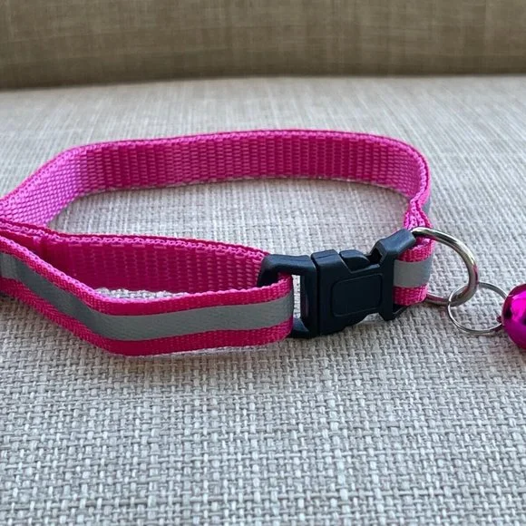 Cat Collar With Bell Rose Red Reflective Breakaway Nylon Cat Safety Collar Adjus