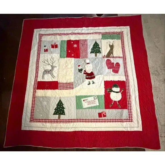 Vintage pottery Barn Kids Christmas Postcard Quilt And Matching Sham
