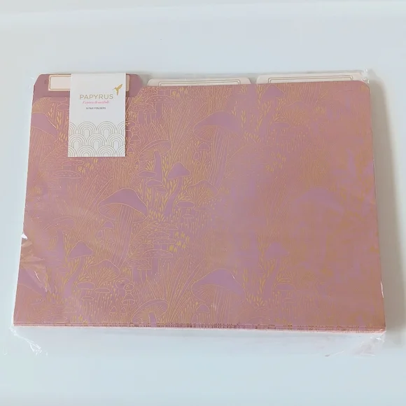 NEW Papyrus Tabbed File Folders Mushrooms Pink Gold White 9 Folders 3 Designs