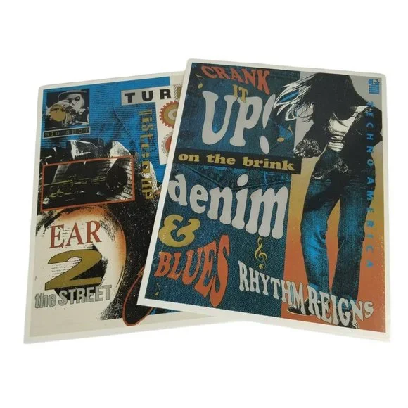 Vintage 80s GITANO Notebook Folder Lot of 2 Denim & Blues and Ears to the Street