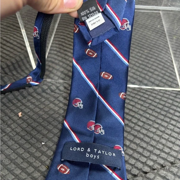 Lord & Taylor Boys' Blue Football Patterned Silk Tie