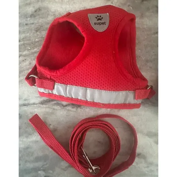 RED Harness & Leash Set - Soft Mesh Adjustable Cat Vest Harness with Strap