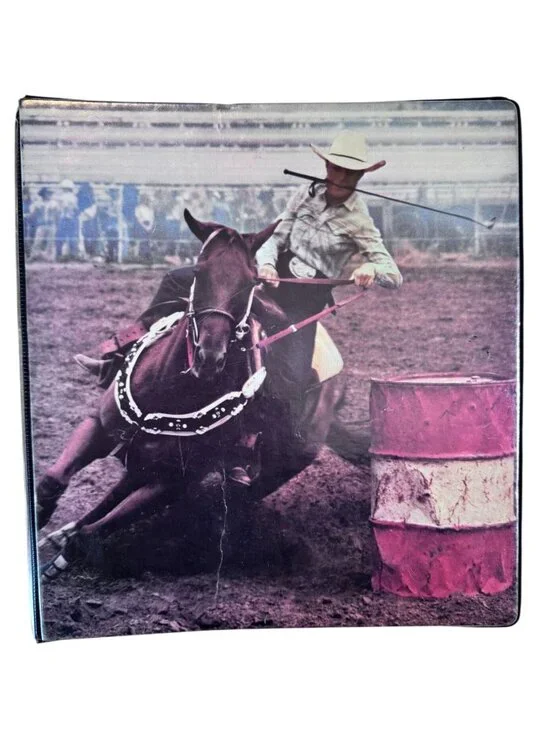 Vintage Aladdin Rodeo 3 Ring Binder Barrel Racing Horse Western Americana 11x10.