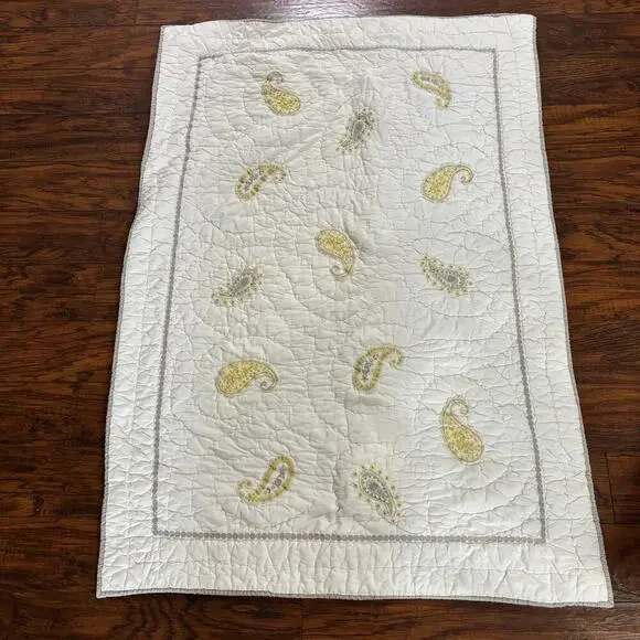 Pottery Barn Kids Quilt Crib Blanket Yellow Gray Paisley Infant Toddler Nursery