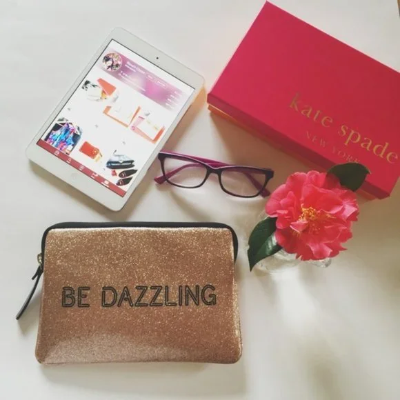 Kate Spade Be Dazzling Mini Ipad Folio Tablet Slim Zip Sleeve Case Rose Gold