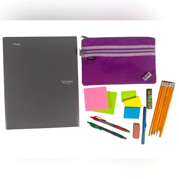 School lot Mead 5 pocket folder & 2 pocket canvas pencil pouch + more