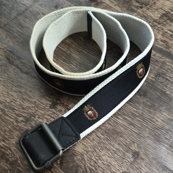 AMERICAN EAGLE Canvas Webbing Belt with Beer Stein Detail Black White Sz S - 37