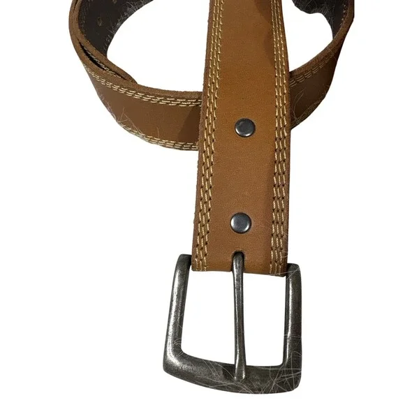 Wrangler Belt Mens Brown Leather Western Stitch Silver Buckle Casual