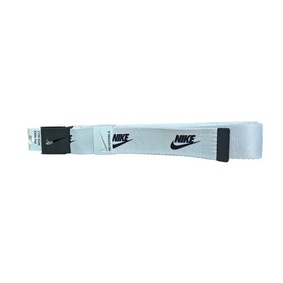 Nike Web Belt Mens One Size White Reversible Adjustable Golf Logo Buckle