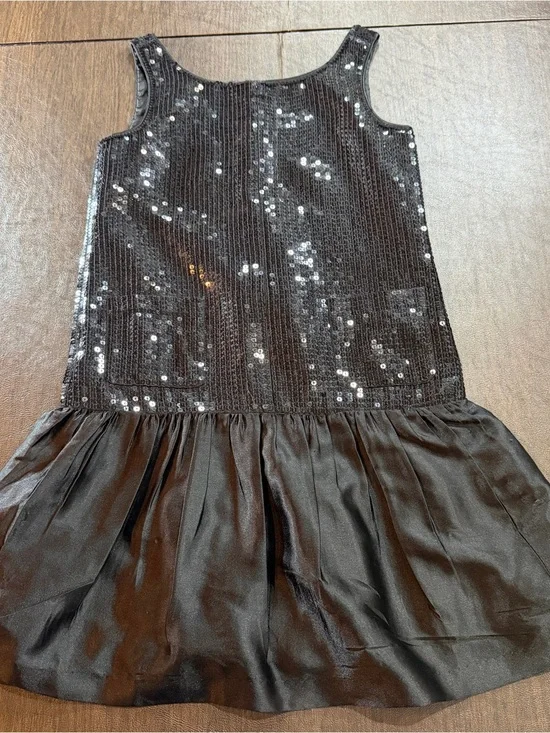 Gap Kids Black Sequin Drop Waist Party Dress Sz M (8)