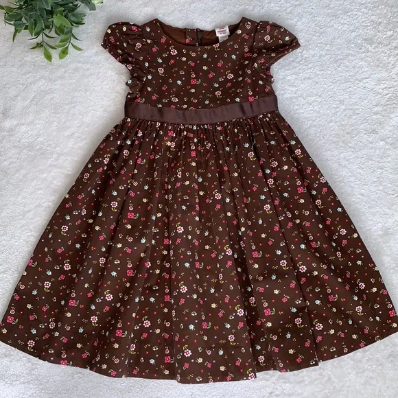 GAP Brown Floral Twirl Dress 4 EUC Beautiful! Lined
