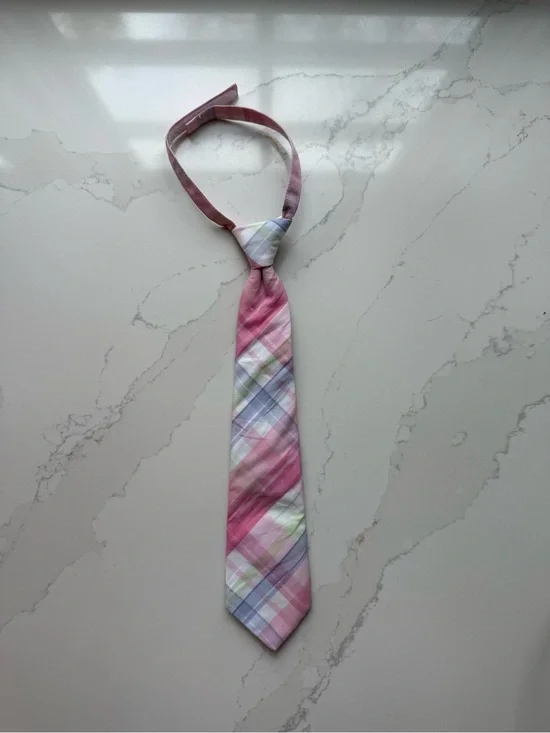 Janie and Jack Pastel Plaid Velcro Tie with Pastel Accents