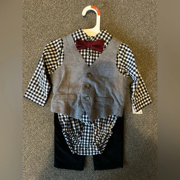 Stylish Gray and Red Kids Vest Set