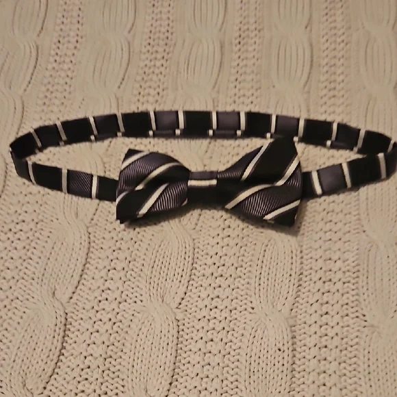 Boys Adjustable Black and White Striped Bow Tie