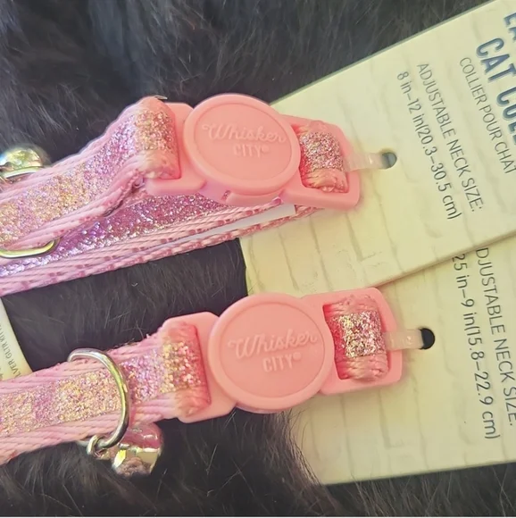 NWT 2 sparkly pink cat kitten collars with bell Adult and baby size