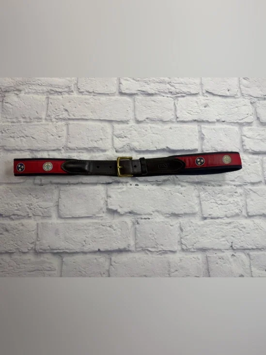 VTG Vineyard Vines Distressed Belt w/ Leather Trim & Brass Buckle. Preppy
