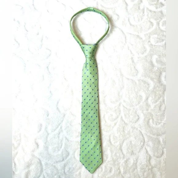 Kitestrings 15” Tie Green & Blue Dot Kids Tie Slips Over Neck, Adjustable